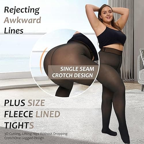 UISLII Plus Size Fleece Lined Tights Women,Warm Pantyhose Leggings Women,Fake Translucent Thermal Skin Colored Tights Winter. - Black Fake Translucent Skin-pantyhose - 3X-Large-4X-Large Plus thumbnail 2