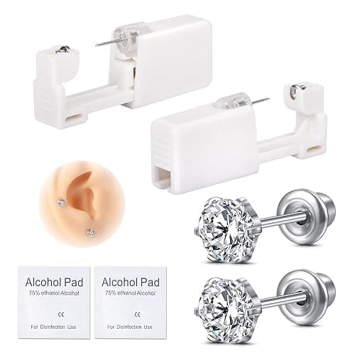 AVYRING 2 Stück Ohrloch Stecher Set und Zubehör Surgical Steel Einweg-Ohrlochpistole für Damen & Herren, Schmerzarme Piercing Pistole, Selbst-Piercing Set Ohrstecker, Silber Gold - Image 1