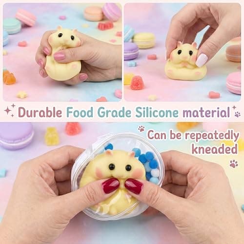 Squishy Hamster Squeeze Toys, Cute Squishy Hamster Fidget Toy, Soft Silicone Animal Squishies, Sensory Anxiety Plushie, Stress Relief Squishies for Adults Kids（Yellow） thumbnail 3
