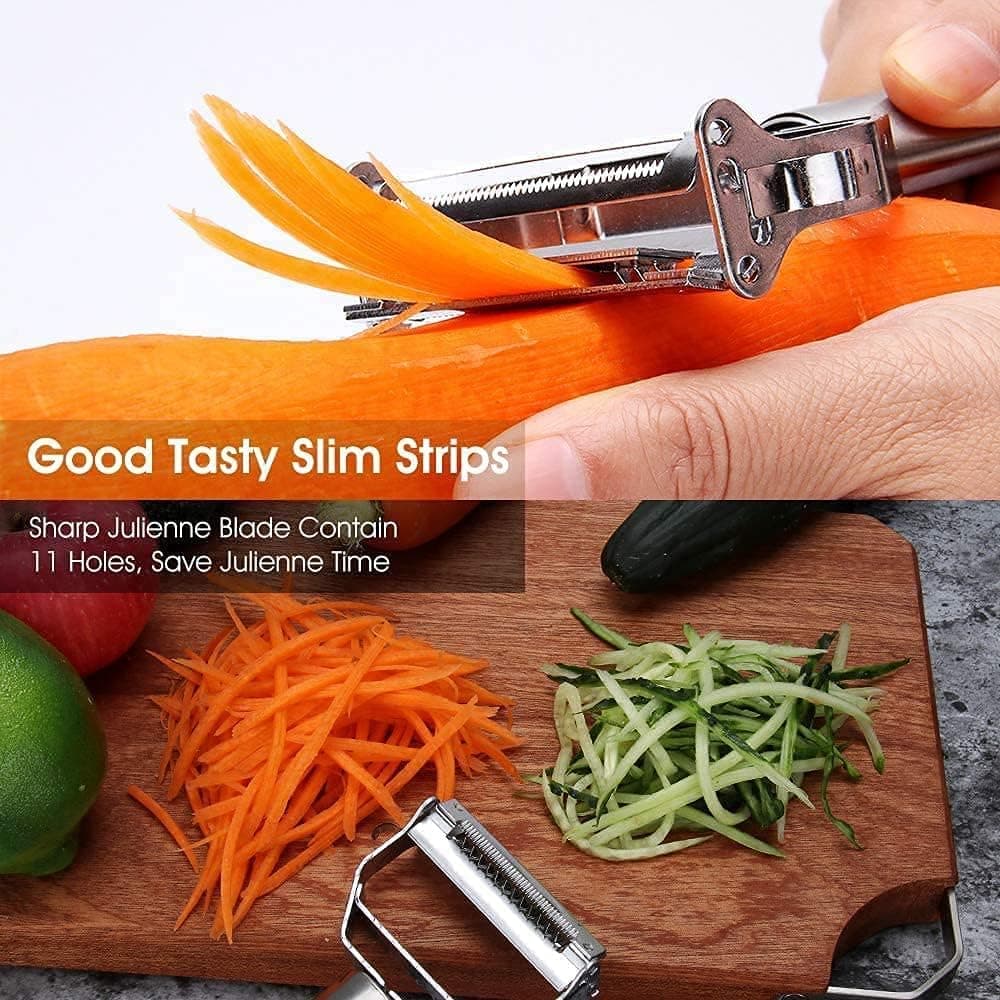 2 in 1 Peeler Julienne for Salad, Potato, Vegetable Slicer, Multi-Functional, Fruit Slicer, Adjustable Veggie Shredder, Kitchen Noodle Cutter, Stainless Steel (2 in 1 Peeler) thumbnail 4