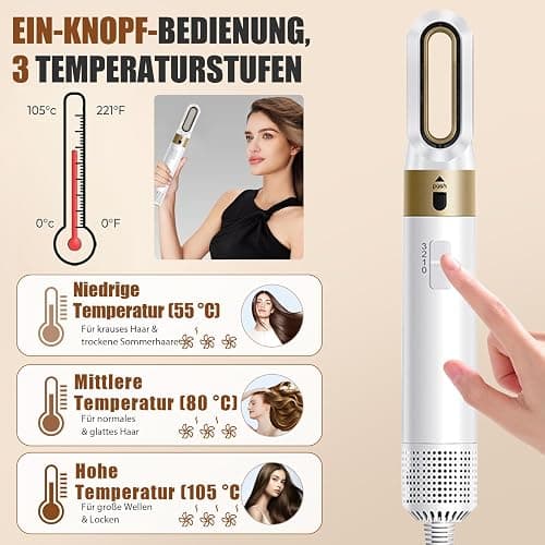 6 in 1 Hairstyler, Ionen Föhn, 1000W Multifunktionaler Hairstyler, Lockenstab Automatisch, Keramiktechnologie, Professioneller Warmluftbürste, Locken und Glätten (Weiß) thumbnail 4