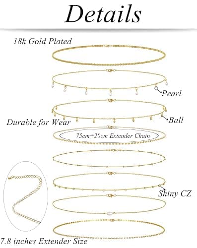 Tornito 8Pcs Waist Belly Chain CZ Heart Pearl Snake Bead Sequin Paperclip Belly Chain Summer Beach Sexy Body Chains Jewelry Accessories for Women Adjustable thumbnail 3