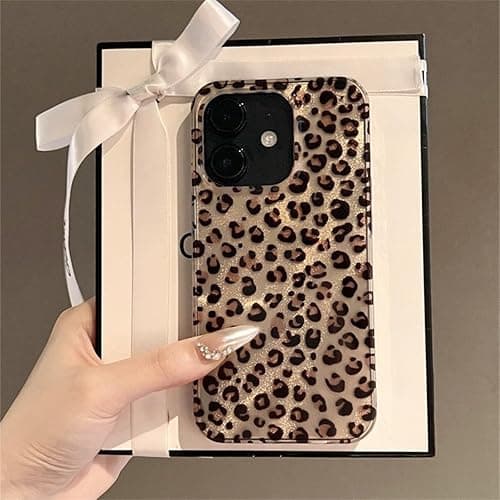 Reownest Compatible with iPhone 12/12 Pro Case, Cute Cheetah Leopard Print Pattern Retro Aesthetics Design, Soft Glitter Shiny TPU Shockproof Protective Bumper Phone Cover - Gold - Image 1