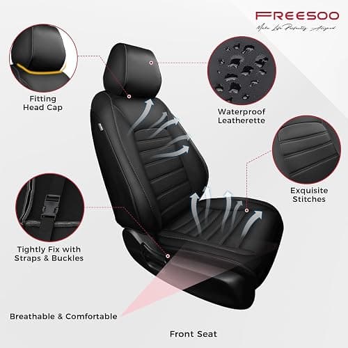 FREESOO for Honda CRV Seat Covers 2023–2026 Full Set, Custom Fit, 4‑Layer Waterproof, Breathable Faux Leather, Durable Car Seat Protector for EX/EXL/LX/Sport/Sport Touring/TrailSport (Black) thumbnail 3