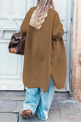 Aoang Women 2025 Winter Faux Fur Coats Fuzzy Fleece Open Front Outerwear Button Down Sherpa Long Jackets thumbnail 5