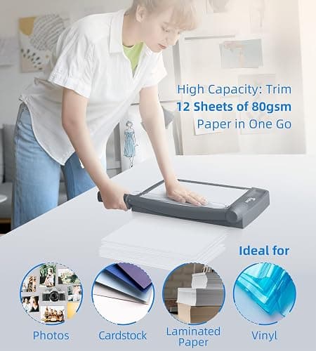 Firbon 12" Guillotine Paper Cutter, Heavy Duty 12-Sheet Capacity Trimmer for Cardstock, Photos, Scrapbooking, Office, Classroom, Studio (Gray) thumbnail 6