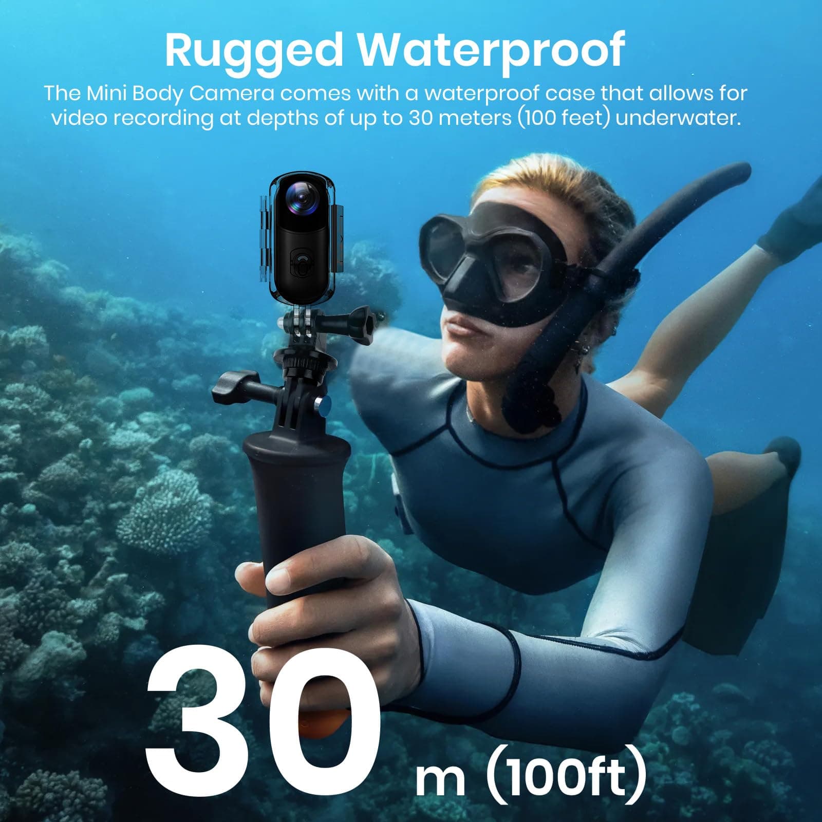 Poat 360°Action Camera, Mini POV Portable Body Camera, Underwater Camera 30m Waterproof, WiFi Wearable Video Recorder 120° Wide Angle, 10+ Accessories – Cycling Travel Pet Walking Sports(64G-Card) thumbnail 3