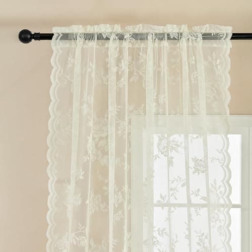 SEEKRIGHT Ivory Lace Curtains 80 Inches Long 2 Panels Victorian Floral Sheer for Bedroom Living Room Rod Pocket Light Filtering Cream Window Decor for Dining Room Home Office, 52x80 thumbnail 3