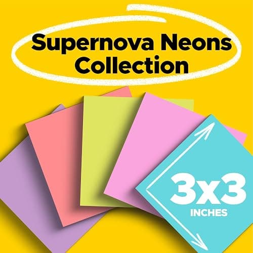 Post-it Super Sticky Notes, 24 Sticky Note Pads, 3 x 3 in., Ideal for Organization in Your Dorm, Home or Office, 2X The Sticking Power, Supernova Neons Collection thumbnail 2