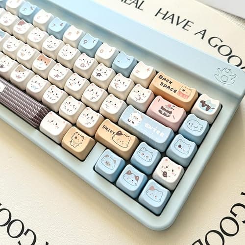 ILYCHEEGAMI PBT Cute Cartoon Animals Mao keycaps PBT keycap Set for Girl Kids Custom keycaps for Gateron Kailh Cherry Mx Switches ANSI Layout Mechanical Keyboard (Mao-Sea Salt Meow Keycap) thumbnail 3