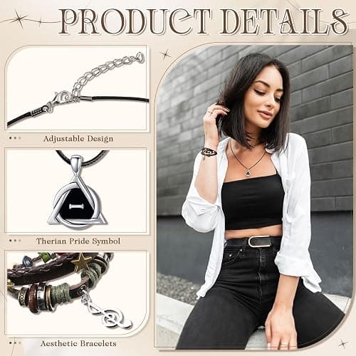 JaGely 3 Pcs Therian Grunge Accessories for Women Pride Symbol Necklace Fairycore Bracelets Fluffy Tail Keychain Cosplay Gift thumbnail 5