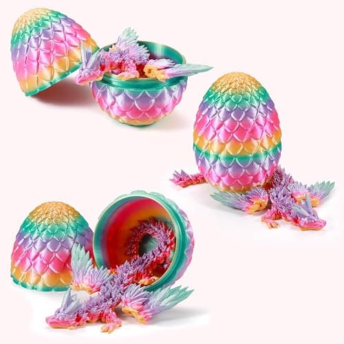 3D Printed Dragon Egg 12" Winged Dragon Inside with Articulated Horn, Rainbow Fidget Sensory Toy, Birthday Party Gift, Flexible Desk Companion, Easter/Christmas Surprise Stuffers (Random Candy Color) thumbnail 4