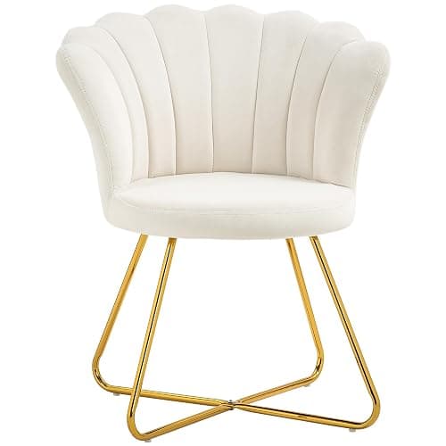 HOMCOM Seashell Chair Dressing Table Chair Velvet Armchair Living Room Chair with Steel Legs for Living Room and Bedroom 69 x 64 x 80 cm Cream - Image 1