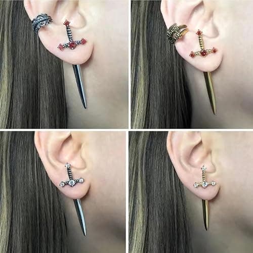 Vintage Gothic Sword Earrings Rhinestone Crystal Dagger Earrings Punk Style Sword Dangle Earrings Costumes Festival Jewelry for Women and Men thumbnail 2