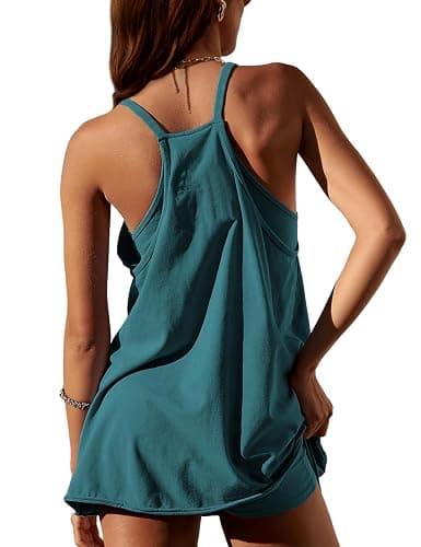 Lentta Womens Athletic Sleeveless Mini Dress with Built-in Shorts V Neck Spaghetti Strap Sundress thumbnail 2