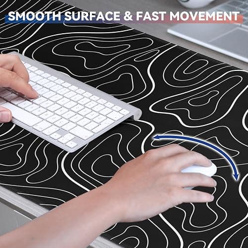TLZA Gaming Mouse Pad Big Mousepad with Non-Slip Rubber Base, 31.5 x 11.8 in XL Large Desk Mat for Gaming Home Office, Long Keyboard Pad Mouse Mat for Computer with Stitched Edges, Black Topographic - Black Topographic Style thumbnail 5