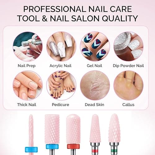 MelodySusie Ceramic Nail Drill Bits Set, 3/32'' (2.35mm) Professional Acrylic Nail File Drill Bit for Manicure Pedicure Cuticle Gel Nail Polishing, 5Pcs, Pink thumbnail 7
