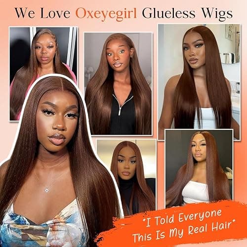 Oxeyegirl 22 Zoll 9x6 Straight Chocolate Brown 200% Density Wear and Go Glueless Wig Echthaar Perücke HD Lace Front Wig Human Hair Wigs Perücken Echthaar Damen No Glue Pre Plucked Pre Cut thumbnail 7