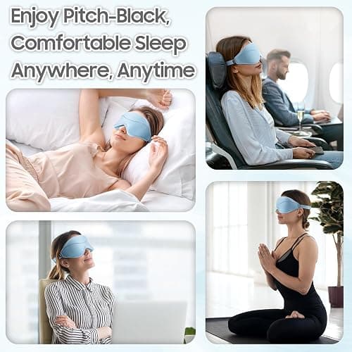 MOEASEii Sleep Mask - Total Blackout 3D Sleeping Mask, Super Lightweight & Silky Soft Eye Mask for Sleeping, Fully Adjustable Fit for Home, Office, Traveling, Meditation, Yoga, Light Blue thumbnail 6