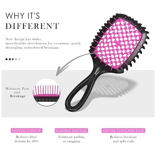 Detangler Brush – 2 Pack Vented Hair Brush for Wet/Dry Hair – Easy, Pain-Free Detangler Brush Reduces Knots & Breakage – For Curly, Straight, Thick or Fine Hair – Women, Men & Kids (Pink+Purple) thumbnail 2