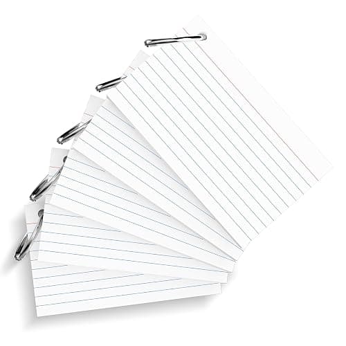 250 Count White Index Cards 3x5 Inch with Key Ring, 180gsm Heavyweight Flash Card (50 Sheets Each), Durable & Portable Note Taking for Students, Teachers, Study Note Cards for Office Home School thumbnail 4
