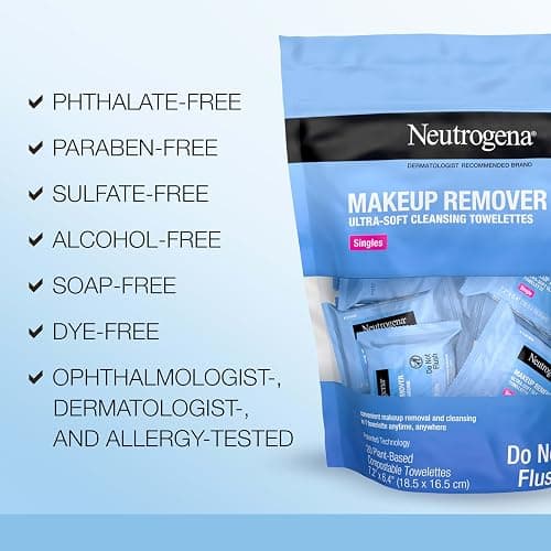 Neutrogena Makeup Remover Wipes, Daily Single Face Cleansing Towelettes, Makeup Removing Cleansing Wipes Removes Dirt & Oil, Alcohol-Free Face Towelettes, 20 ct thumbnail 5