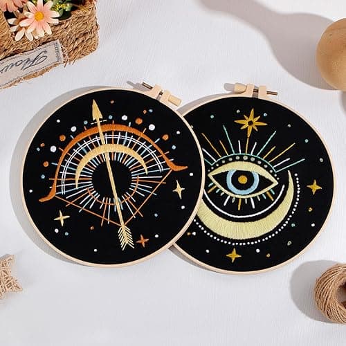 Louise Maelys 3 Set Tarot Moon Embroidery Kits for Beginners with Evil Eye Pattern,Adults Starter Cross Stitch Kit DIY Needlepoint - kit-7 thumbnail 6