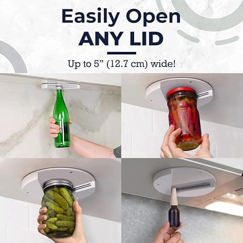 EZ Off Jar Opener for Seniors - Under Cabinet Jar Openers for Weak Hands, Easy Grip, Arthritis jar opener, One Handed Gadgets & Bottle Opener - Essential Kitchen Gadgets for Home Assistance - White thumbnail 2