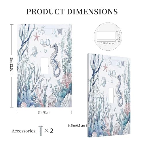 Donecmminery Decorative Light Switch Cover Ocean Coral Seahorse Seashell Starfish 1 Gang Single Toggle Device Electrical Faceplate Switchplates Decorator Outlet Wall Plate For Bathroom Home Decor thumbnail 2