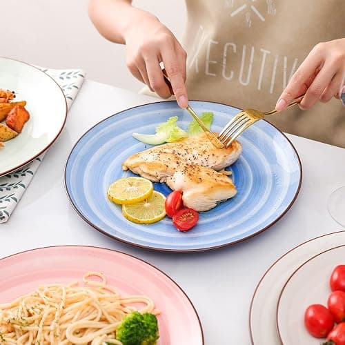 KitchenTour Large Ceramic Dinner Plates, 10 Inch Porcelain Serving Plate for Salad, Dessert Pizza Steak Pasta Plates Set, Dishwasher and Microwave Safe - Set of 6, Assorted Warm Colors thumbnail 8