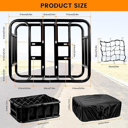 Bike Basket Rear, Large Bicycle Basket with Cargo Net, Liner and Waterproof Cover for Electirc Bike, Ebike and Bikes thumbnail 2