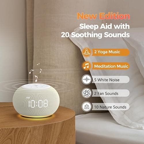 Reacher Auto-Dimmable Alarm Clock White Noise Machine with Night Light, 20 Soothing Sounds, Sleep Timer, Fabric LED Display, Precise Volume Control, Small Sound Machine for Nursery, Baby thumbnail 4