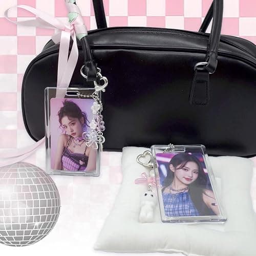 LQTIIITQL 2 Sets Photocard Holder with Cute Cat Keychain Transparent PhotoCard Holder Y2K Charm Holders Kawaii Photo Card Keychain Acrylic ID Bus Card Holders Y2K Accessories thumbnail 5