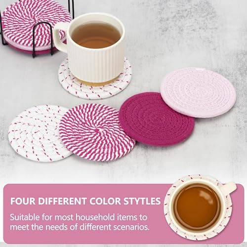 Coasters for Drinks Absorbent, Coasters Set of 4 - Color, 8 Pack Pink Coaster for Desk, House Essentials for New Home, Kitchen and Dining Coffee Table Decor, Modern Home Decor thumbnail 6
