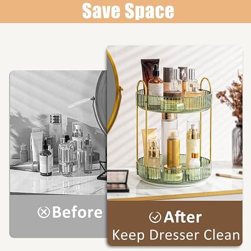 Rotating Makeup Organizer, 2 Tier Large Capacity Perfume Organizer, Cosmetic Organizer for Vanity Bathroom Bedroom, Green thumbnail 3