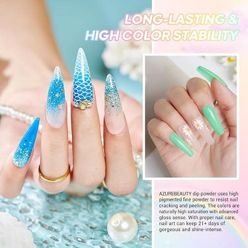 AZUREBEAUTY 42Pcs Dip Powder Nail Kit Starter, 32 Colors Spring Rainbow Bright Pink Red Green Acrylic Dipping Powder Set with Top/Base Coat Activator for French Art Manicure DIY Salon Gift thumbnail 8