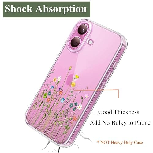 Unov Case Compatible with iPhone 16 Case Clear with Design Embossed Floral Pattern Soft TPU Bumper Slim Protective 6.1 Inch (Flower Bouquet) - Image 1