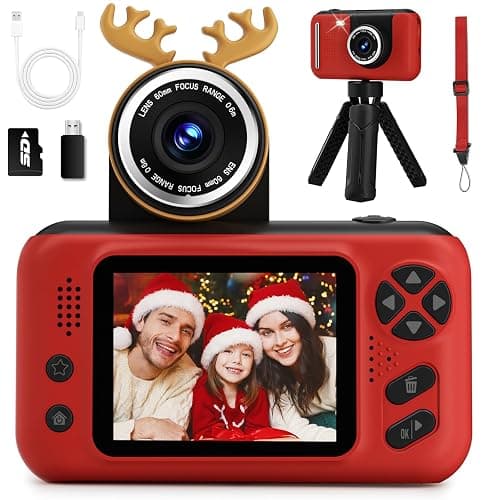 Makolle Kids Camera for Girls, mini Camera for Childrens Age 3-8, Red | Flip Up Lens, Drop Proof, With Tripod, Long Battery Life, SD Card Included, Birthday Gifts for Boys and Girls Age 3-12 - Image 1