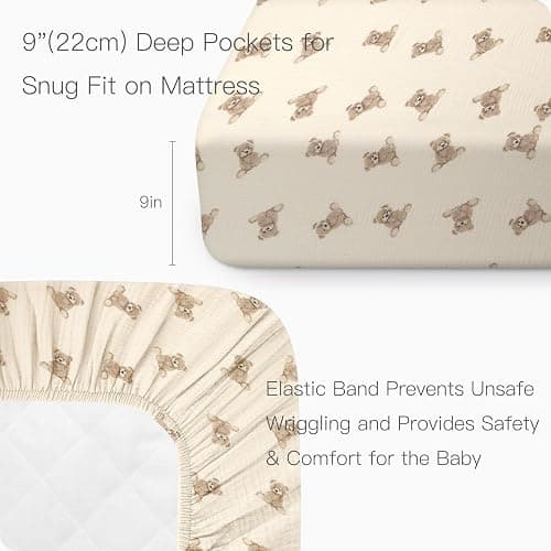 100% Organic Cotton 2 Pack 52x28 Inches Muslin Crib Sheets Fitted Crib Mattress Sheet for Baby Girls & Boys, Soft Boho Neutral Toddler Bed Sheets Fits Well Standard Size Crib Mattress 28x52 Inches thumbnail 5
