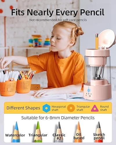 Zmol Electric Pencil Sharpener, Pink Bunny Pencil Sharpener for Colored Pencils, Auto in & Out，Fully Automatic Rechargeable Pencil Sharpeners for No.2/Colored Pencils(6-8mm), Classroom/Office/Home thumbnail 4