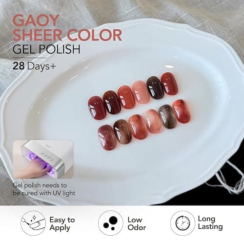 GAOY Tortoise Jelly Gel Nail Polish Set, 6 Colors Red Brown Sheer UV Gel | Blooming Effect, Buildable Color, UV Lamp Required, Long Lasting, Easy to Apply, Salon Manicure at Home thumbnail 6