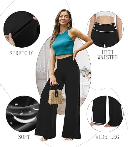 QGGQDD Wide Leg Palazzo Pants for Women - Casual Soft High Waist Lounge Pants Loose Comfy Stretchy Trousers thumbnail 3
