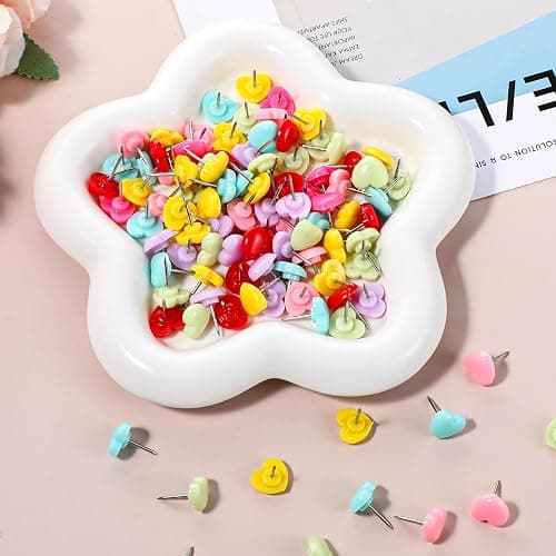 100 Pcs Heart Push Pins Colorful Cute Thumb Tacks Plastic Flat Head Thumbtacks Decorative Push Pins for Cork Board Notice Board Bulletin Map Location Home Office thumbnail 4