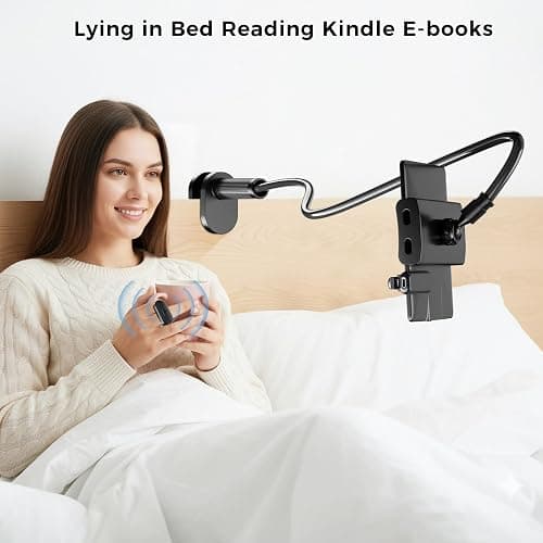 Locthal Kindle Holder with Page Turner Ring, Tablet Holder for Reading Acessories in Bed with Slient Remote Clicker, eReader Stand Compatible with Fire iPad iPhone thumbnail 6