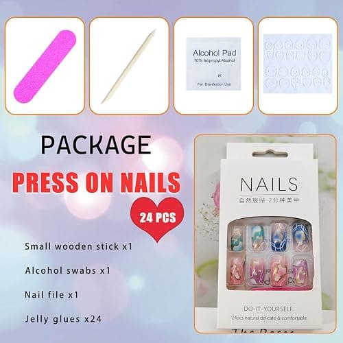 Press on Nails Medium Square Fake Nails Acrylic False Nails with Colorful Clouds Design Glossy Acrylic Nails Full Cover Glue on Nails for Women 24 Pcs thumbnail 5