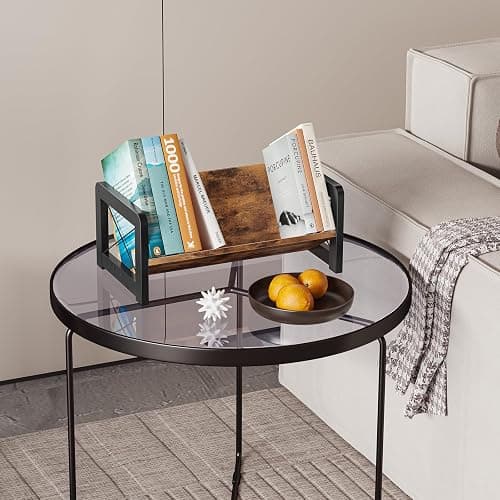 ELITEROO Desktop Bookshelf Organizer, Wood Slanted Desk Bookshelf, Small Tabletop Book Rack, Portable Mini Bookcase for Book Display, Cookbooks, Kids Reading, Office & Home Storage, Rustic Brown thumbnail 9