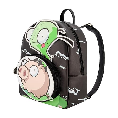 Concept One Invader Zim Mini Backpack, GIR and Pig Small Travel Bag for Men and Women, Adjustable Shoulder Straps, Black, 10 Inch thumbnail 3