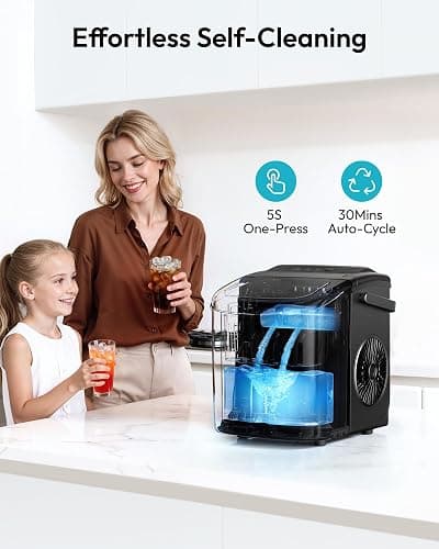 EUHOMY Countertop Ice Maker Machine with Handle, 26lbs in 24Hrs, 9 Ice Cubes Ready in 6 Mins, Auto-Cleaning Portable Ice Maker with Basket and Scoop, for Home/Kitchen/Camping/RV. (Black) thumbnail 6