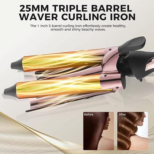 Rozamor 3 Barrel Curling Iron Hair Crimper for Beach Waves, 1” Titanium Hair Waver with 5 Heat Settings, Dual Voltage Crimper for All Hair Types, Fast Heating Triple Barrel Curling Wand - Black thumbnail 4