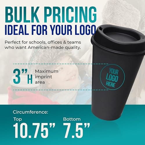 Rolling Sands USA Made 16 oz Reusable Coffee Cups with Lids 2 Pk, To Go Travel Cups, Hot or Cold Drinks, Dishwasher and Microwave Safe, Black thumbnail 8